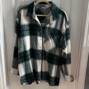 White Birch Forest Green and Cream Plaid Shirt